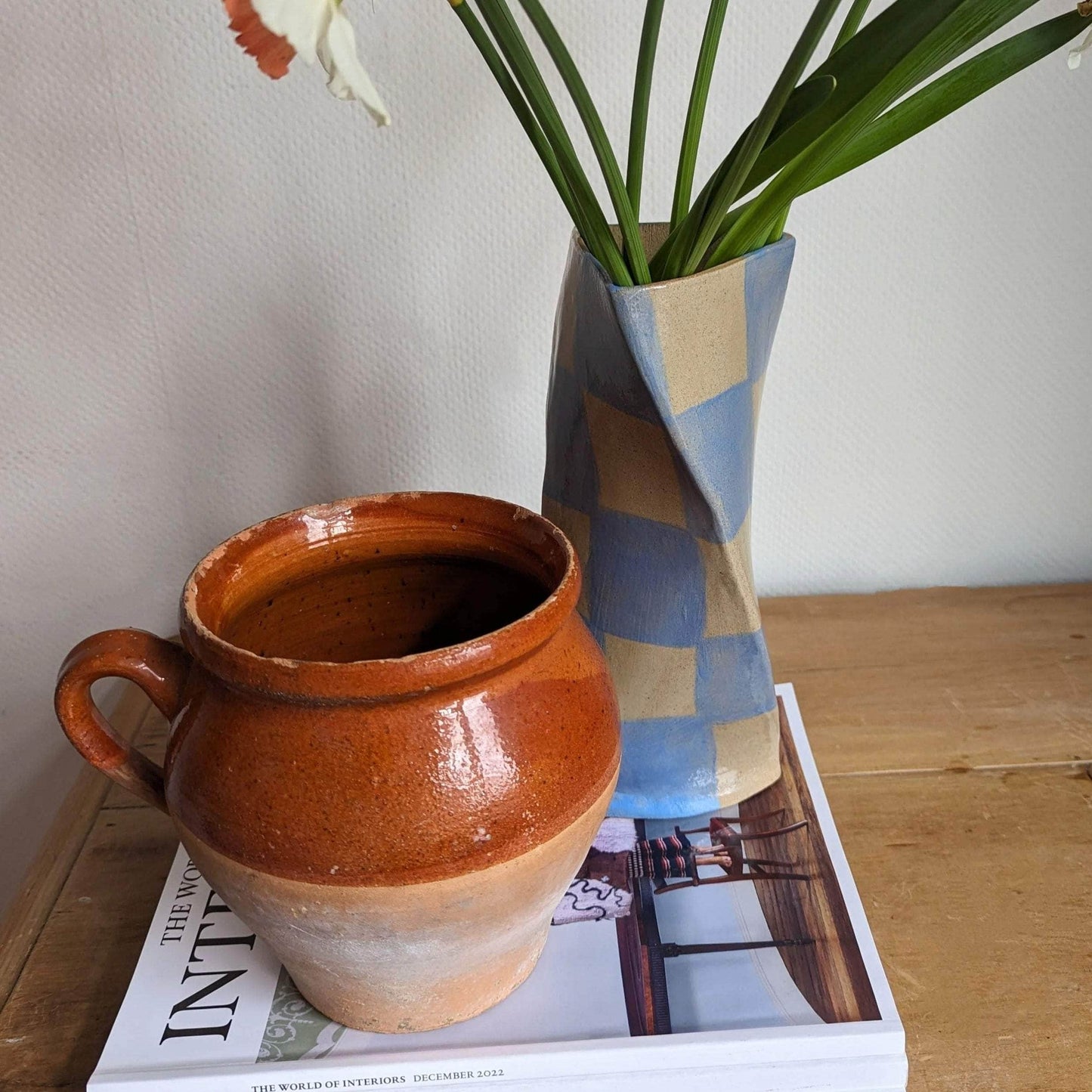 Baby Blue Check Twist Vase