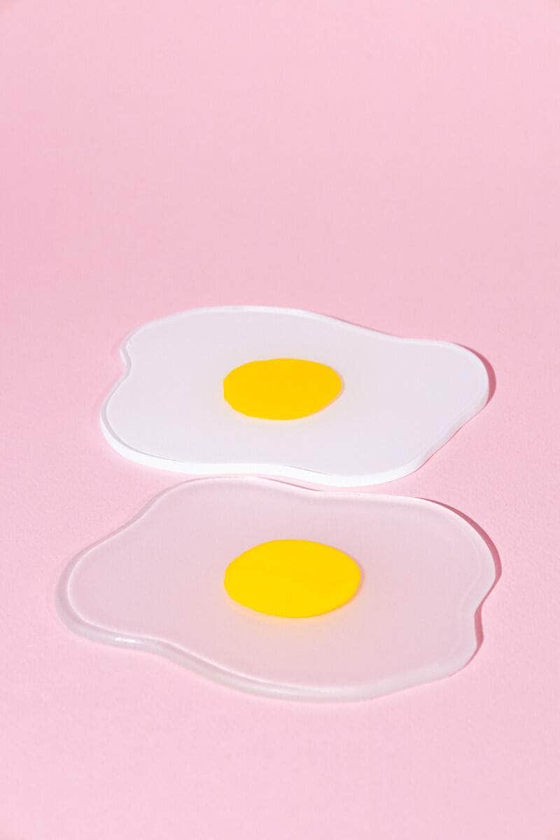 Squiggled Raw To Fried Egg Glass Coaster Set of Two