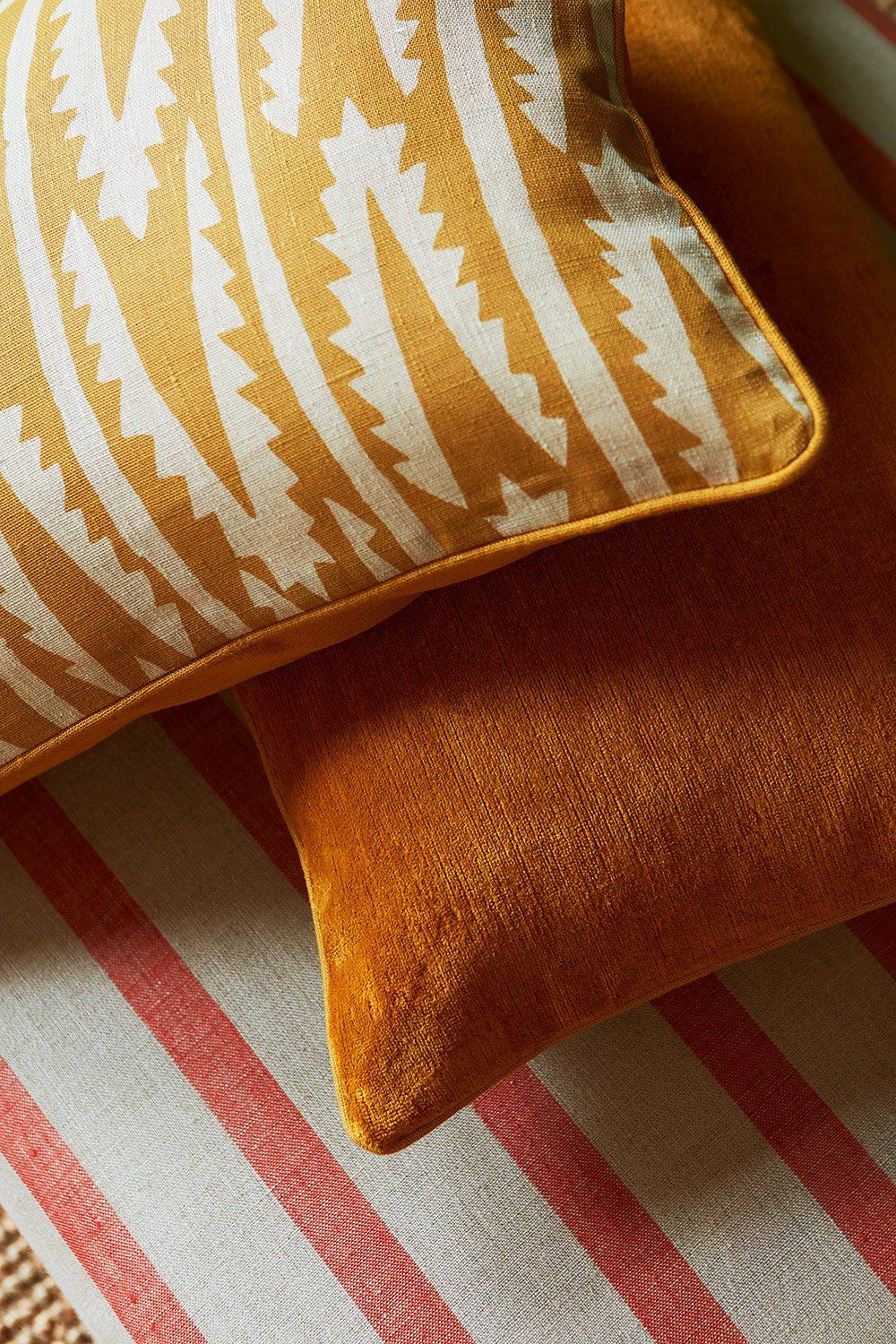 Shashka Print Cushion in Ochre with Venetian Velvet in Ochre