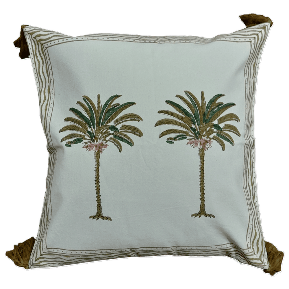 Tropical Hand Painted Cotton Cushion Green Palm