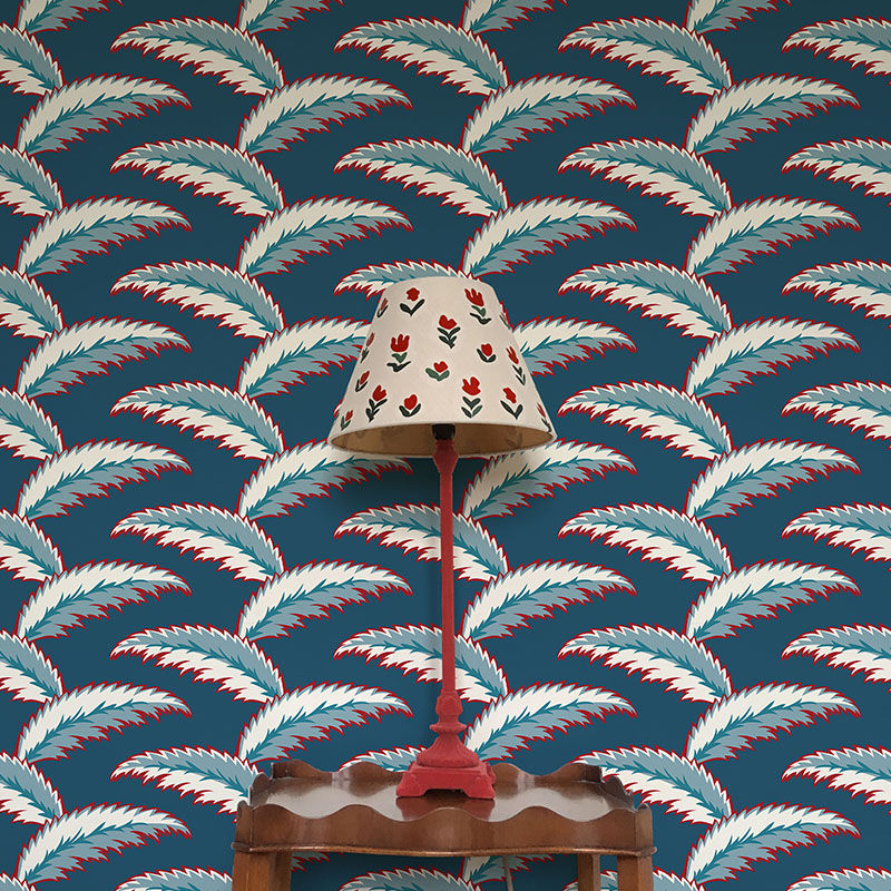 Persian Palm Wallpaper - Blue and Red