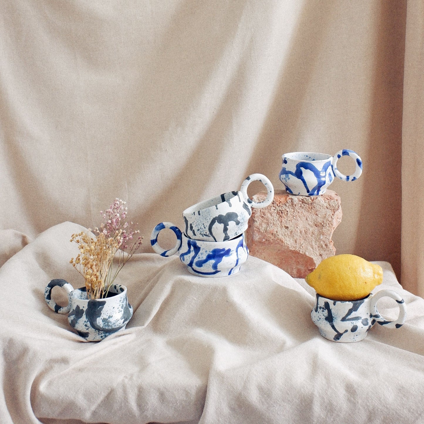 Dalmata S - Porcelain Macchiato Cup - Brush Strokes Black - Set of 2