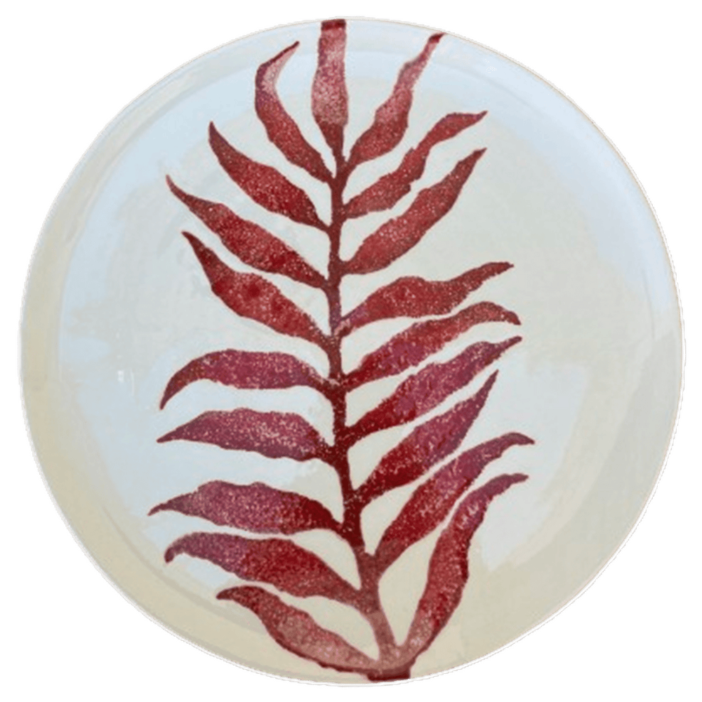 Handpainted Ceramic Leaves Collection - Vertical Palms Red Plate