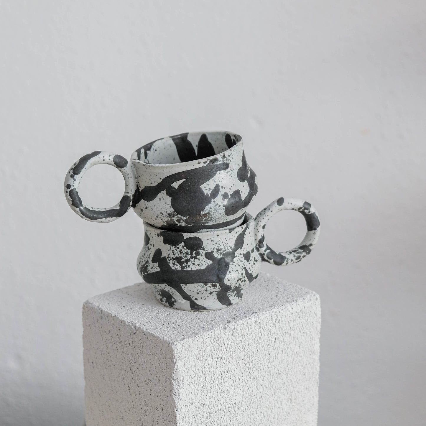 Dalmata S - Porcelain Macchiato Cup - Brush Strokes Black - Set of 2