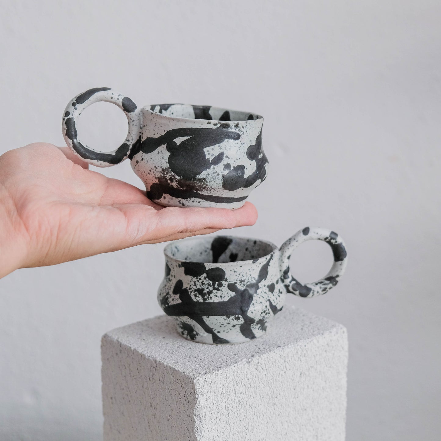 Dalmata S - Porcelain Macchiato Cup - Brush Strokes Black - Set of 2