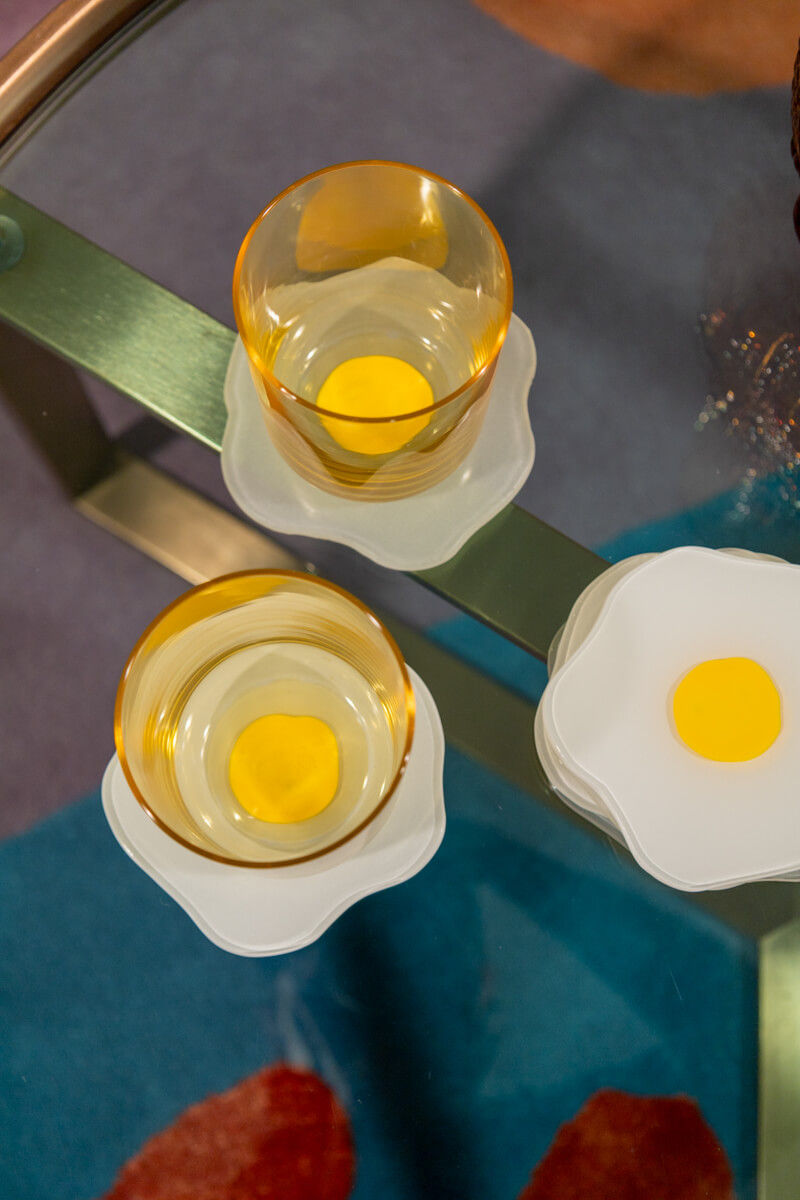 Raw to Fried Round Egg Glass Coaster Set of Two