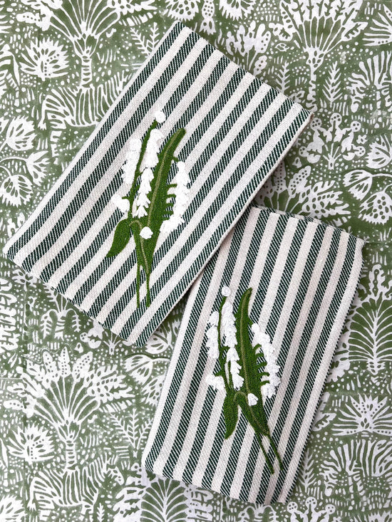Lily of The Valley Napkin - Green Stripe