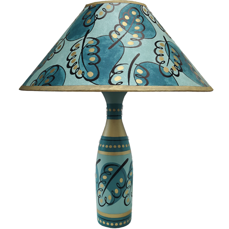 Paisley Leaf Hand Painted 14" Lampshade in Green Gold