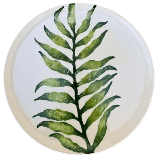 Handpainted Ceramic Leaves Collection - Vertical Palm Green Plate