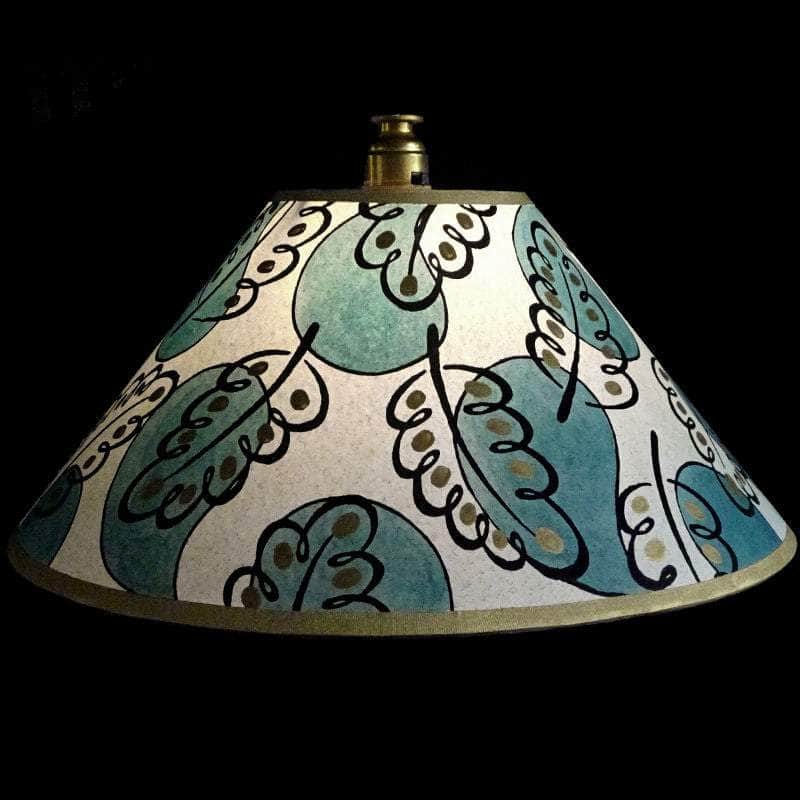 Paisley Leaf Hand Painted 14" Lampshade in Green Gold