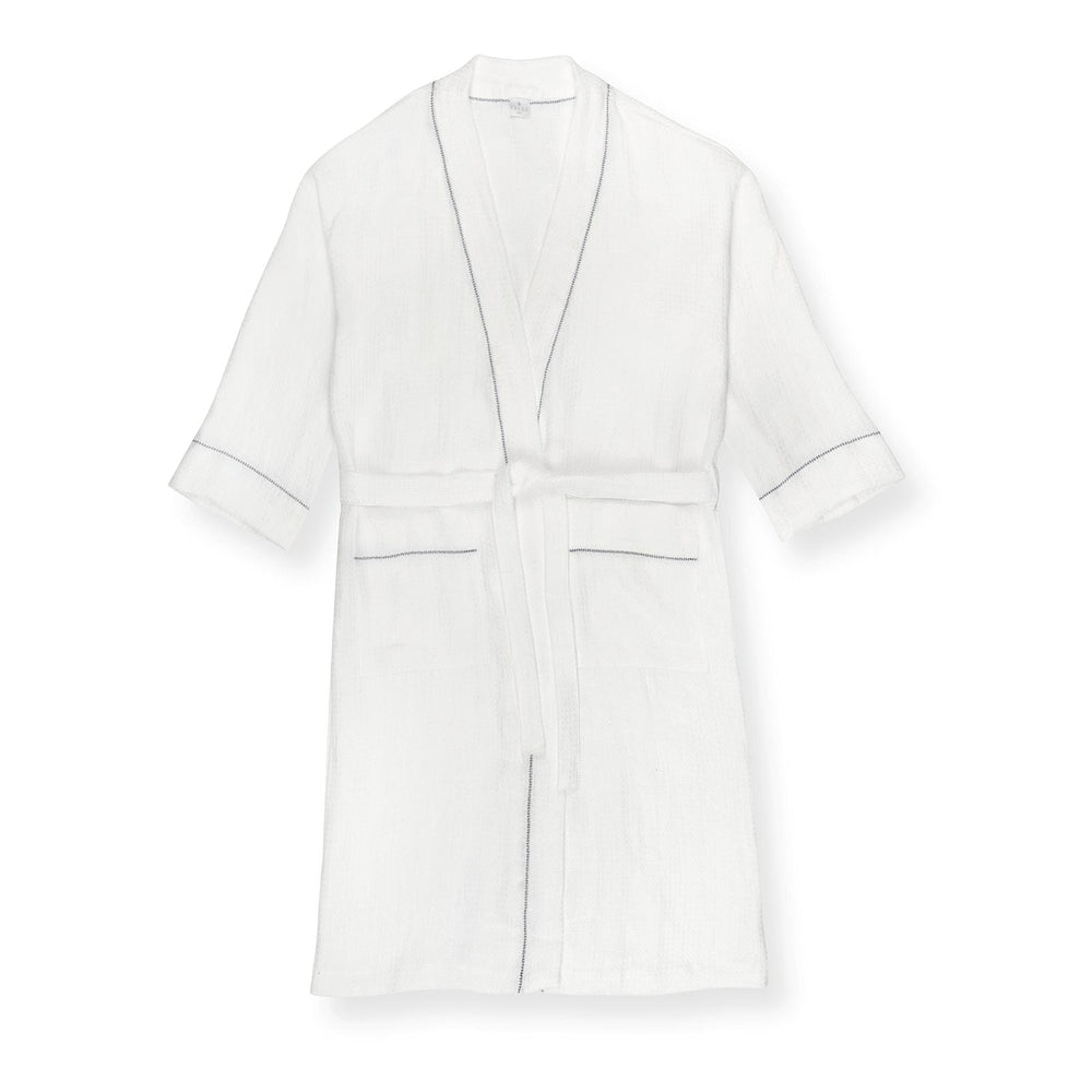 Liège Robe in Ivory White Waffle with Indigo Hemstitch