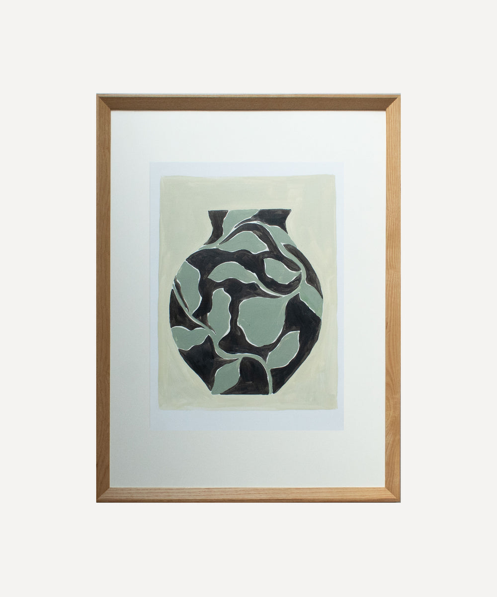 Black and Sage Patterned Vase- Original painting