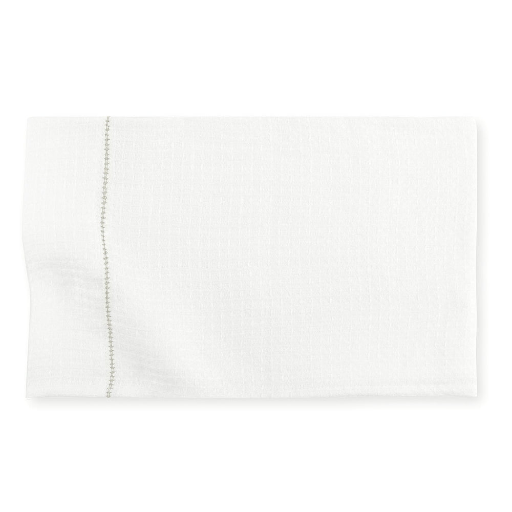 Liège Hand Towel in Ivory White Waffle with Olive Green Hemstitch