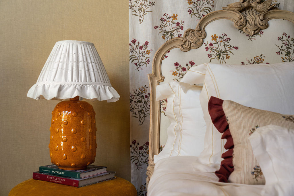 Made to Order Empire Lampshade in Drawn Thread Lambrequin with Frill