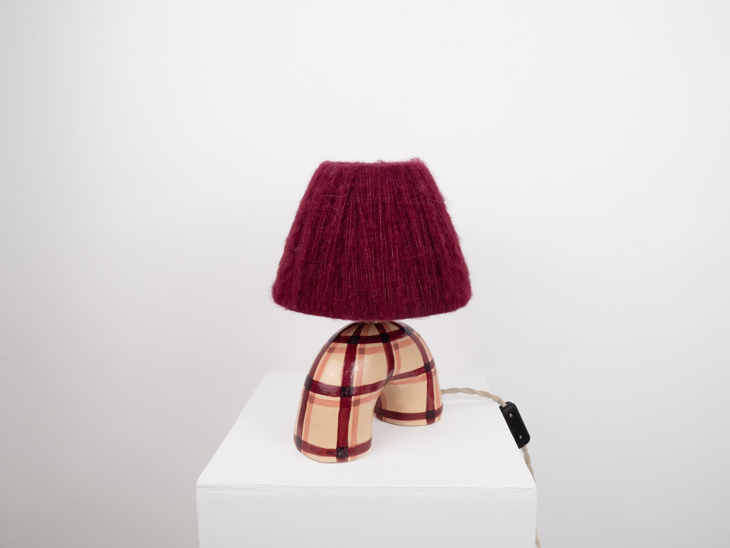 'Me' Table Lamp - Maroon Gingham
