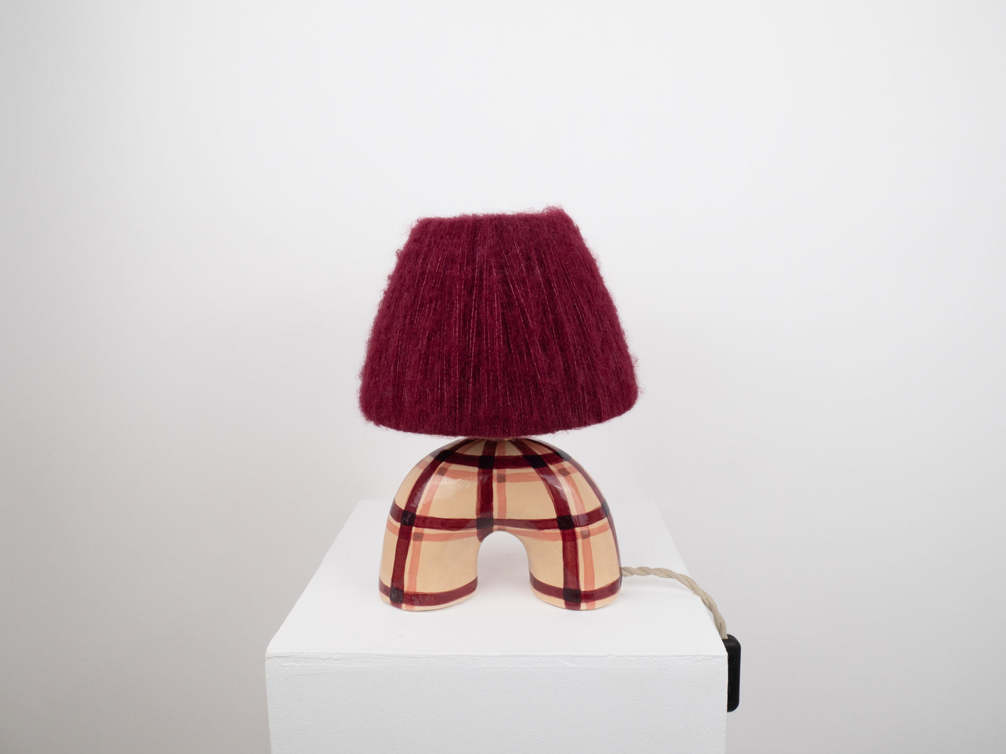 'Me' Table Lamp - Maroon Gingham