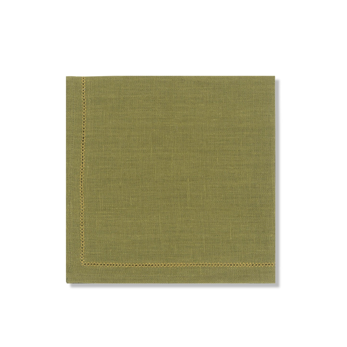 Set of Fern Green Napkins with Ochre Hemstitch