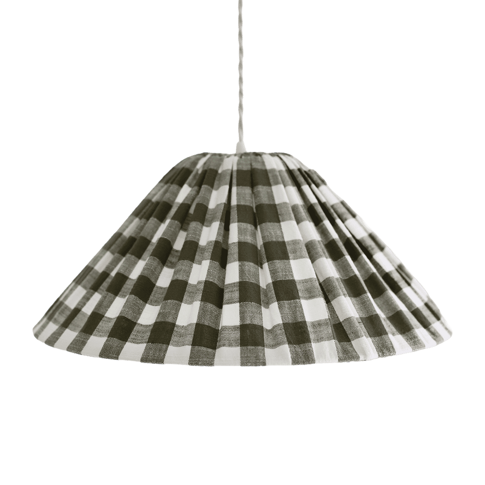 Malala Conical Pendant Light in Khaki with Large Check Pattern
