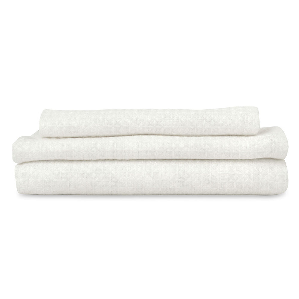 Liège Hand Towel in Ivory White Waffle with Parma Grey Hemstitch