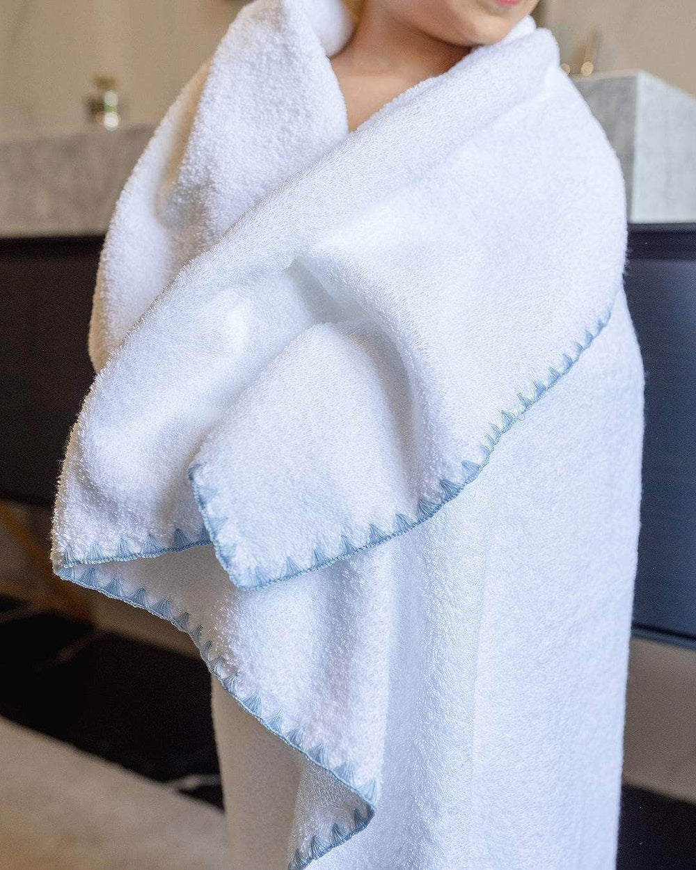 White and Blue Shell Bath Towel