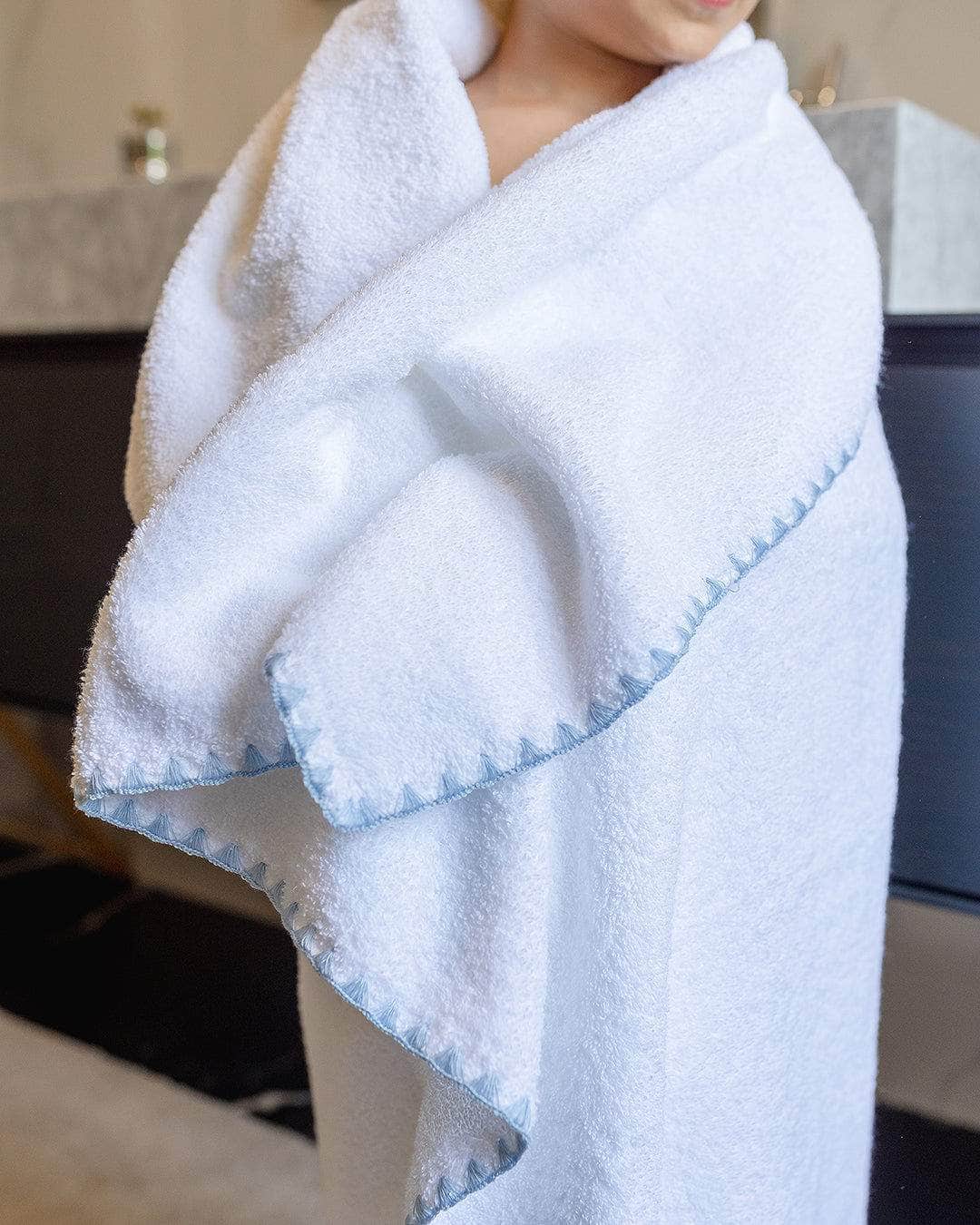 White and Blue Shell Bath Towel