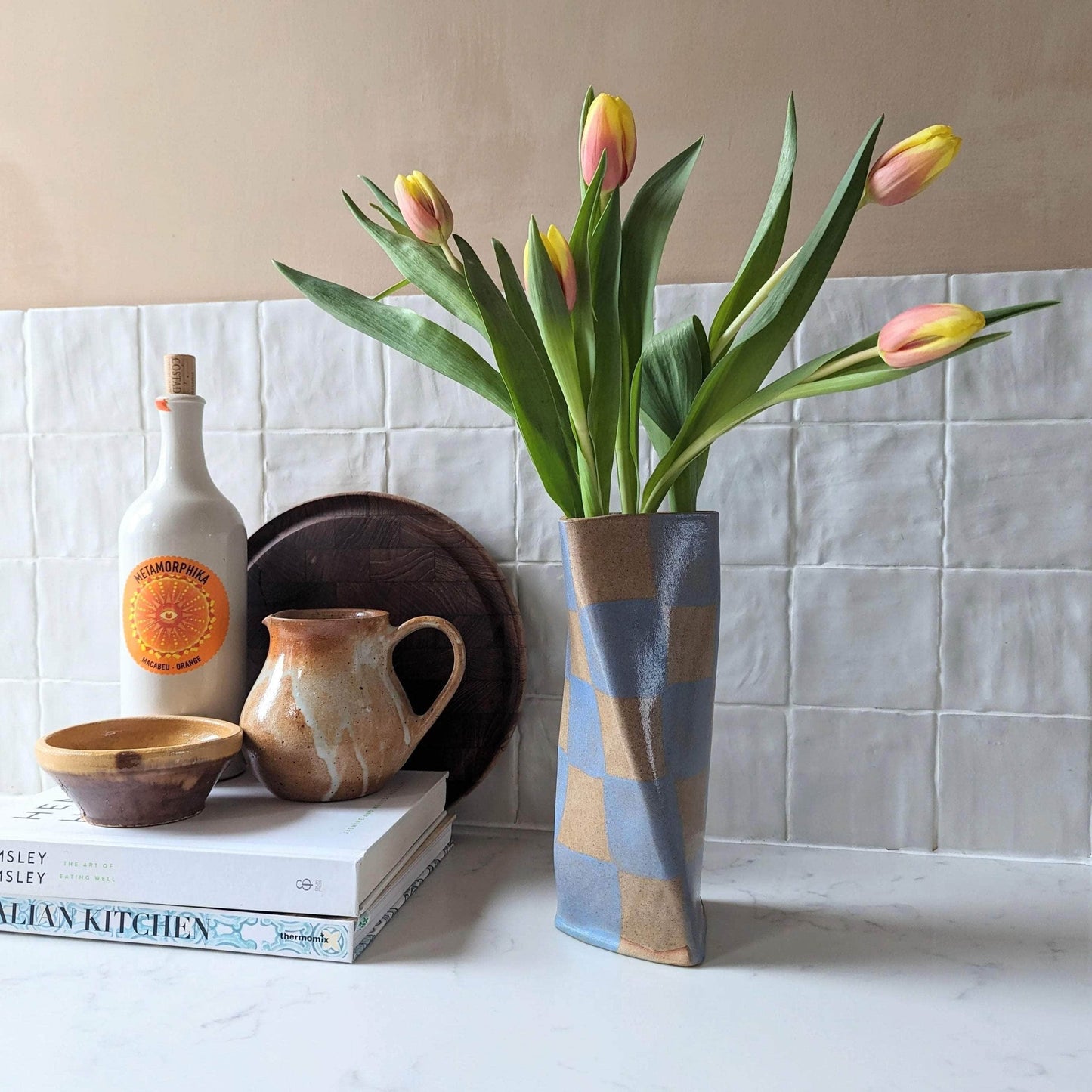 Baby Blue Check Twist Vase