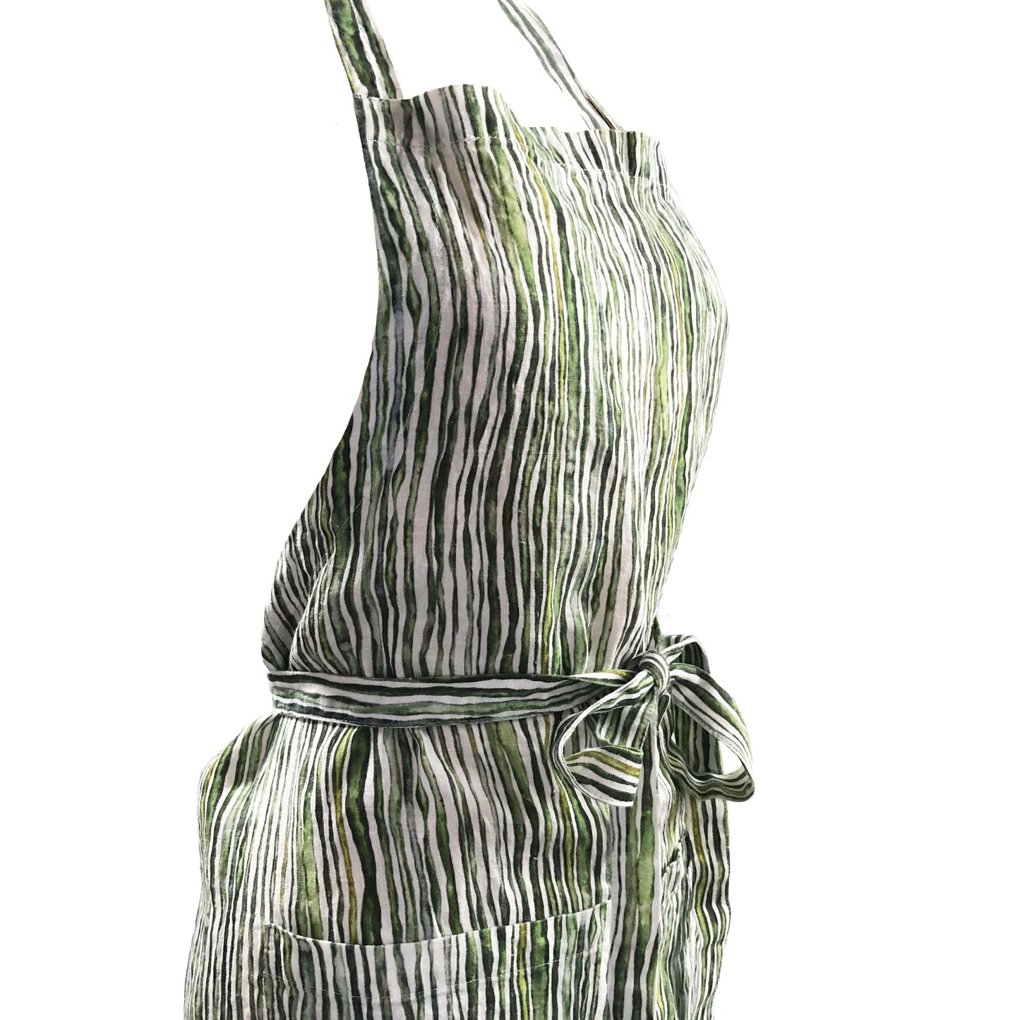 Green Stem Printed Linen Apron