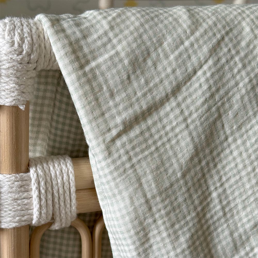 Organic Muslin Bedding  Set - Sage Gingham