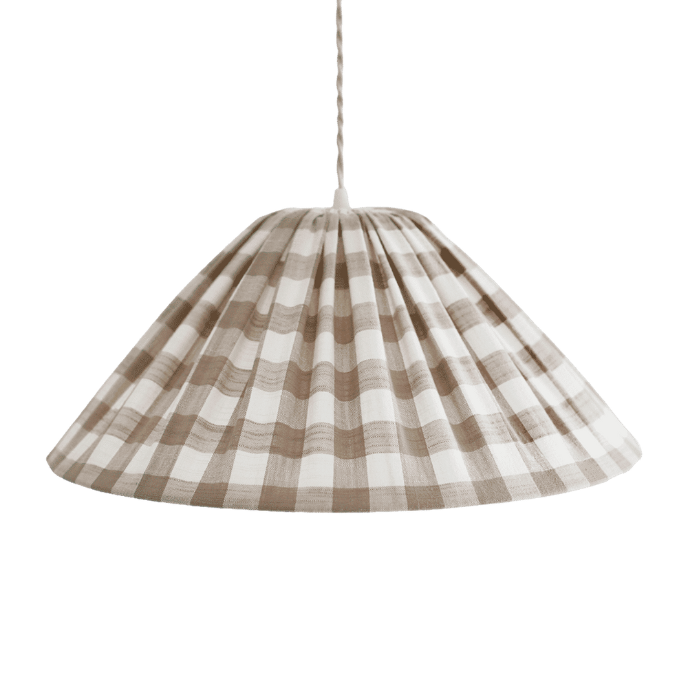 Malala Conical Pendant Light in Beige with Large Check Pattern