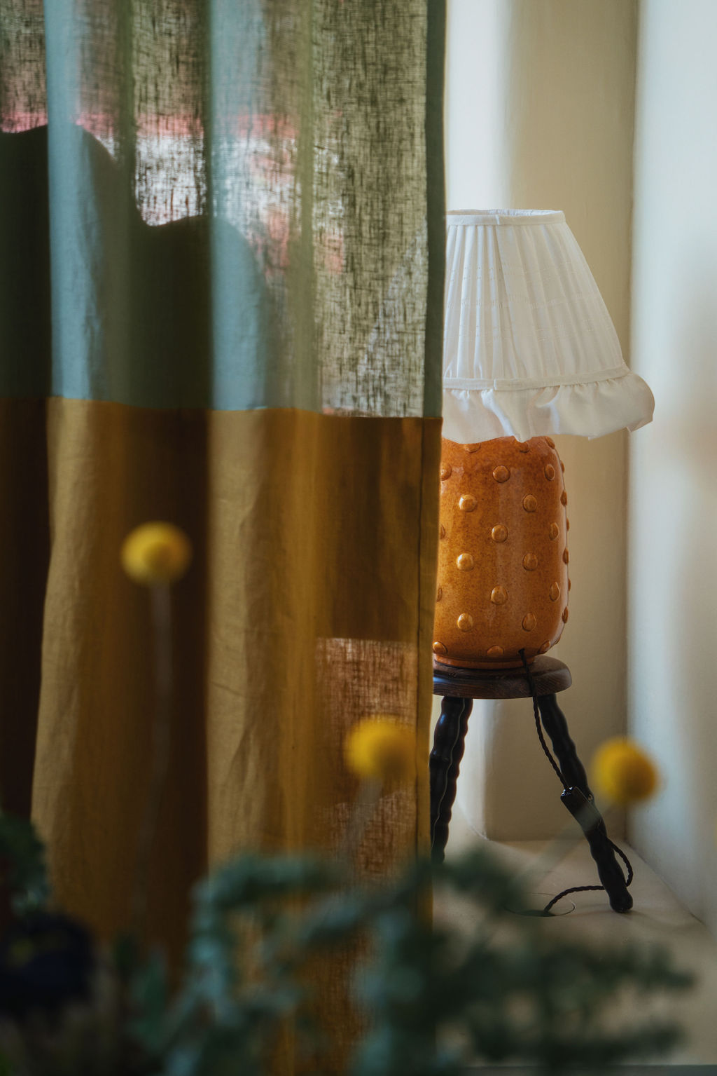 Made to Order Empire Lampshade in Drawn Thread Lambrequin with Frill