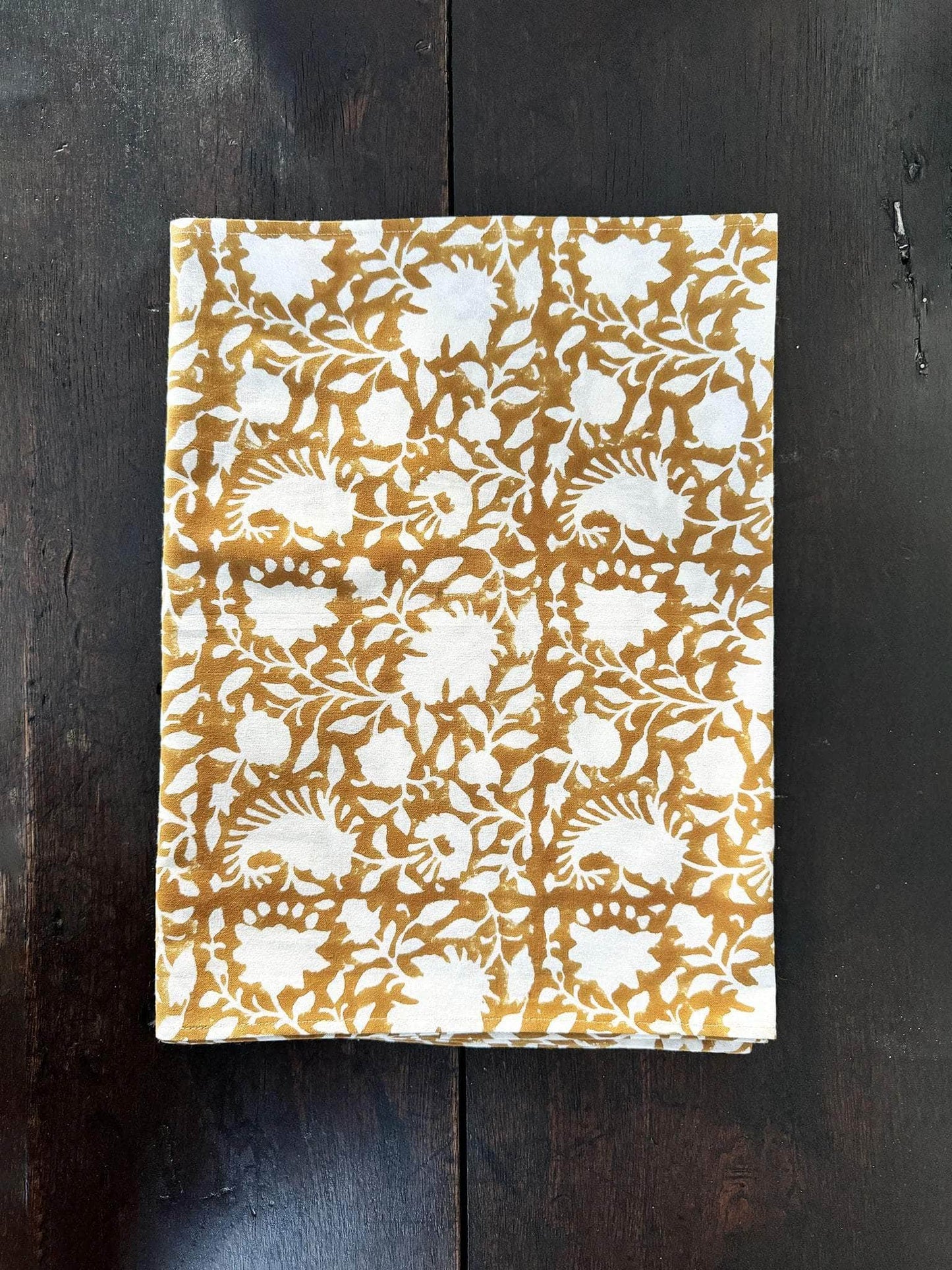 Block Printed Table Runner, Secret Garden in Ochre