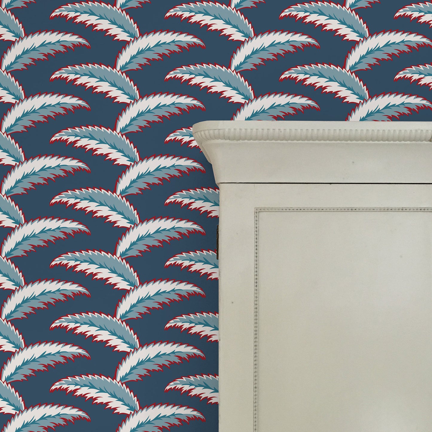 Persian Palm Wallpaper - Blue and Red