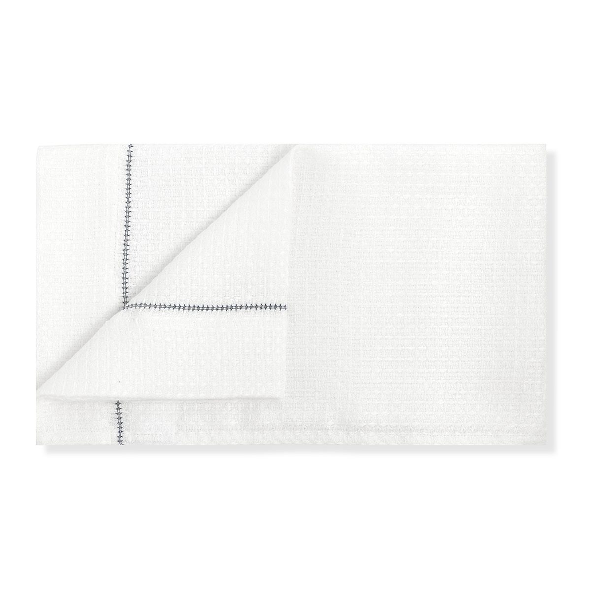 Liège Hand Towel in Ivory White Waffle with Indigo Hemstitch