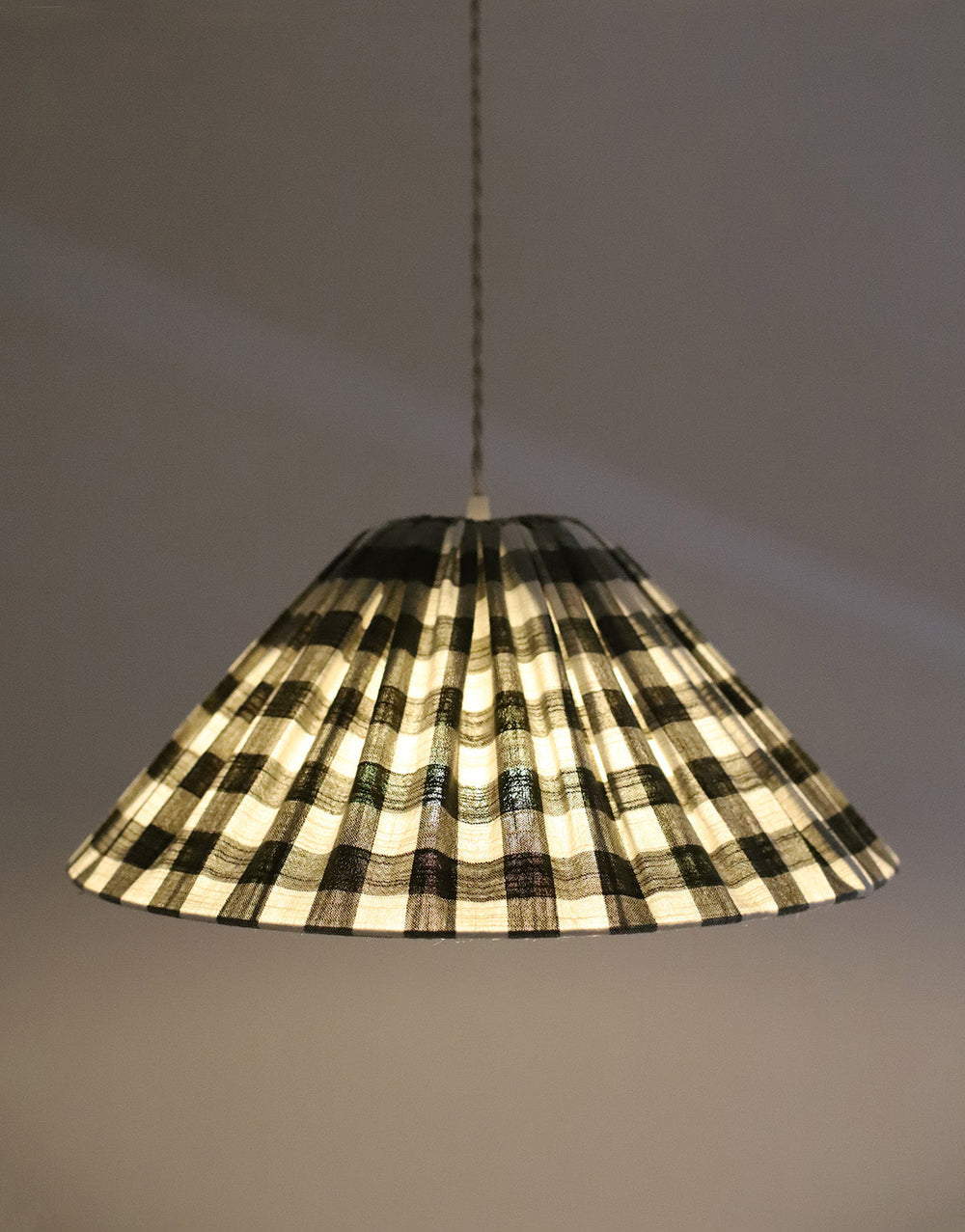 Malala Conical Pendant Light in Khaki with Large Check Pattern