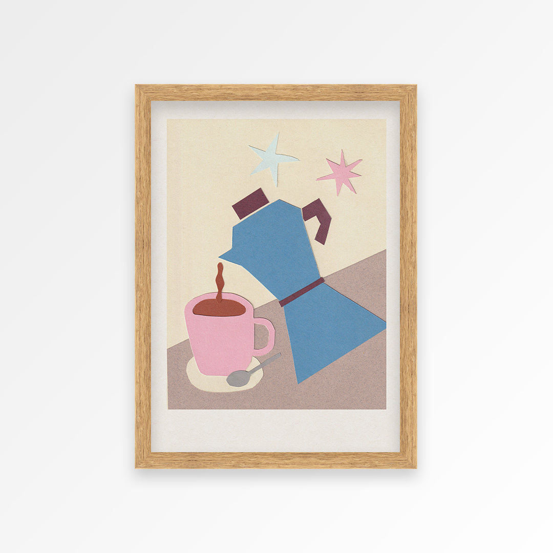 Coffee Pot Hand Collaged Print