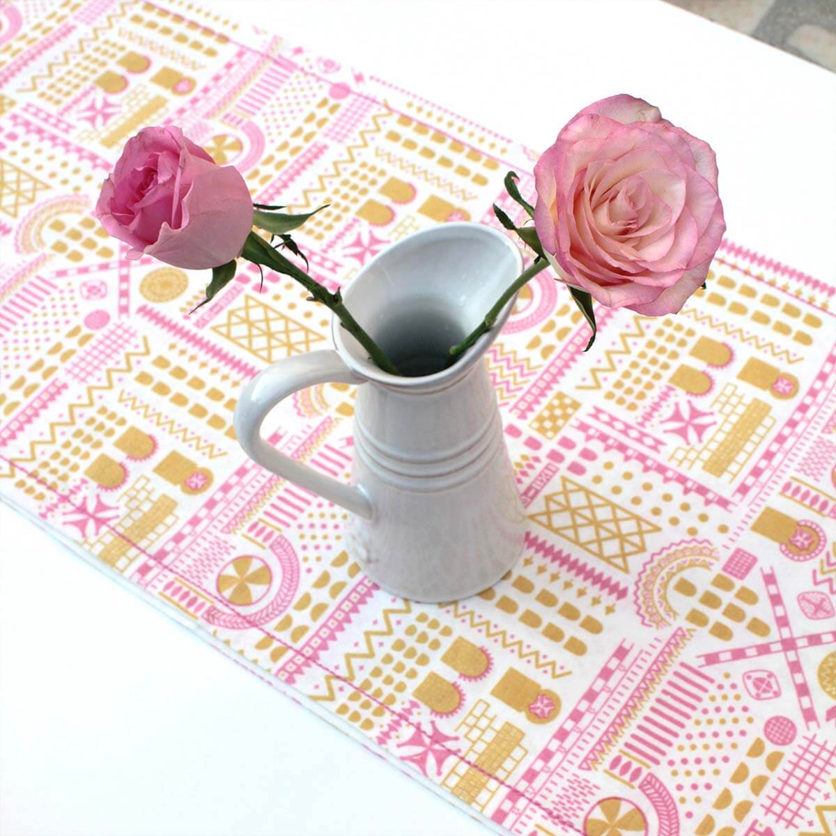 White Stone Symbol Table Runner