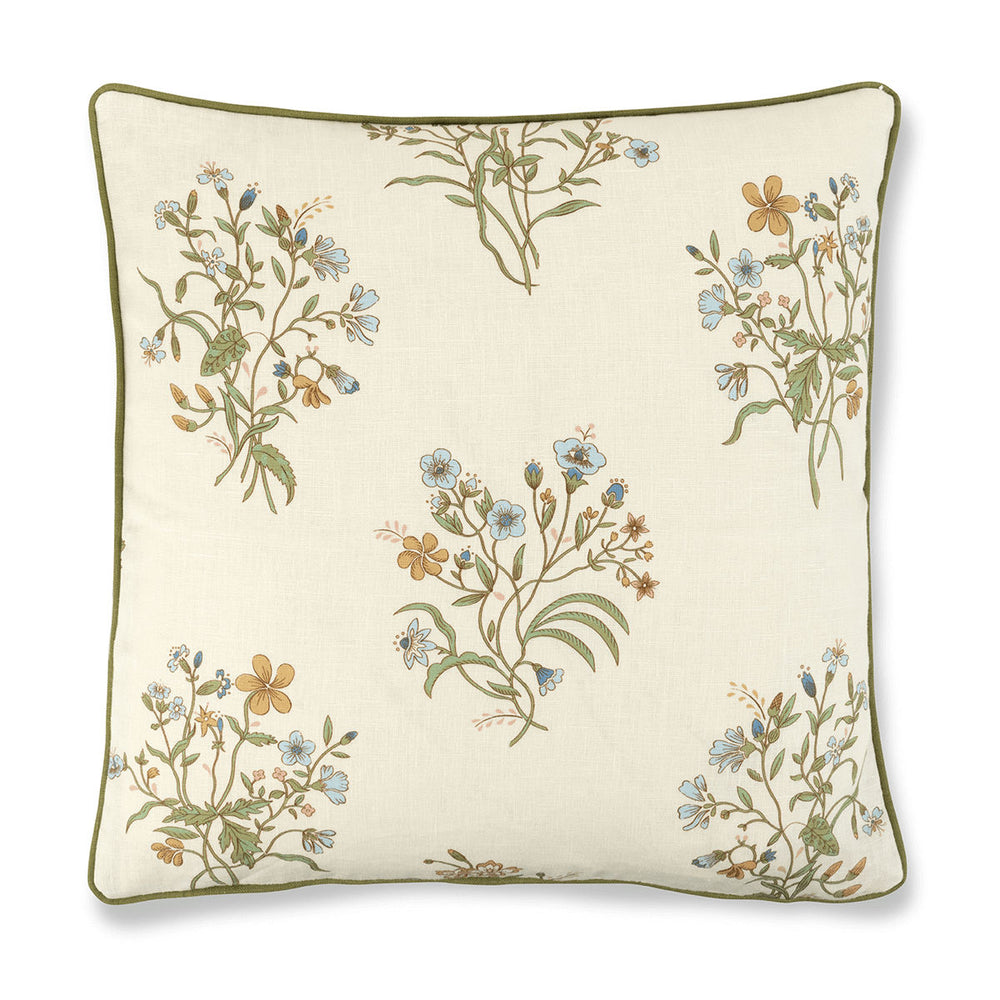 Flax & Field Flower Print Cushion with Fern Green Trim