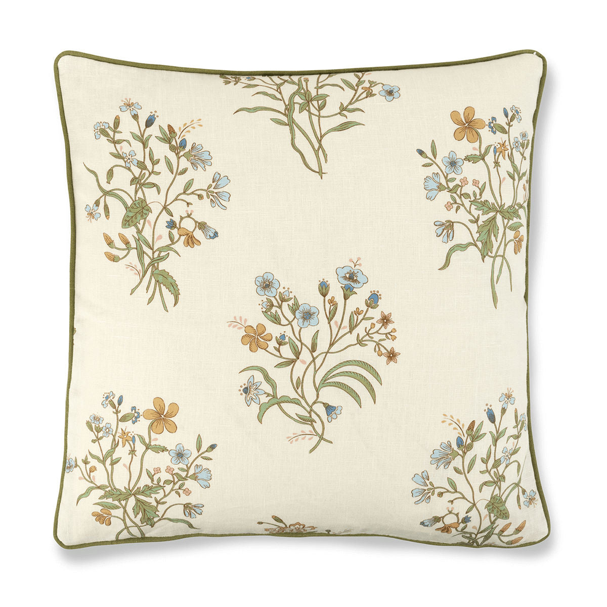 Flax & Field Flower Print Cushion with Fern Green Trim