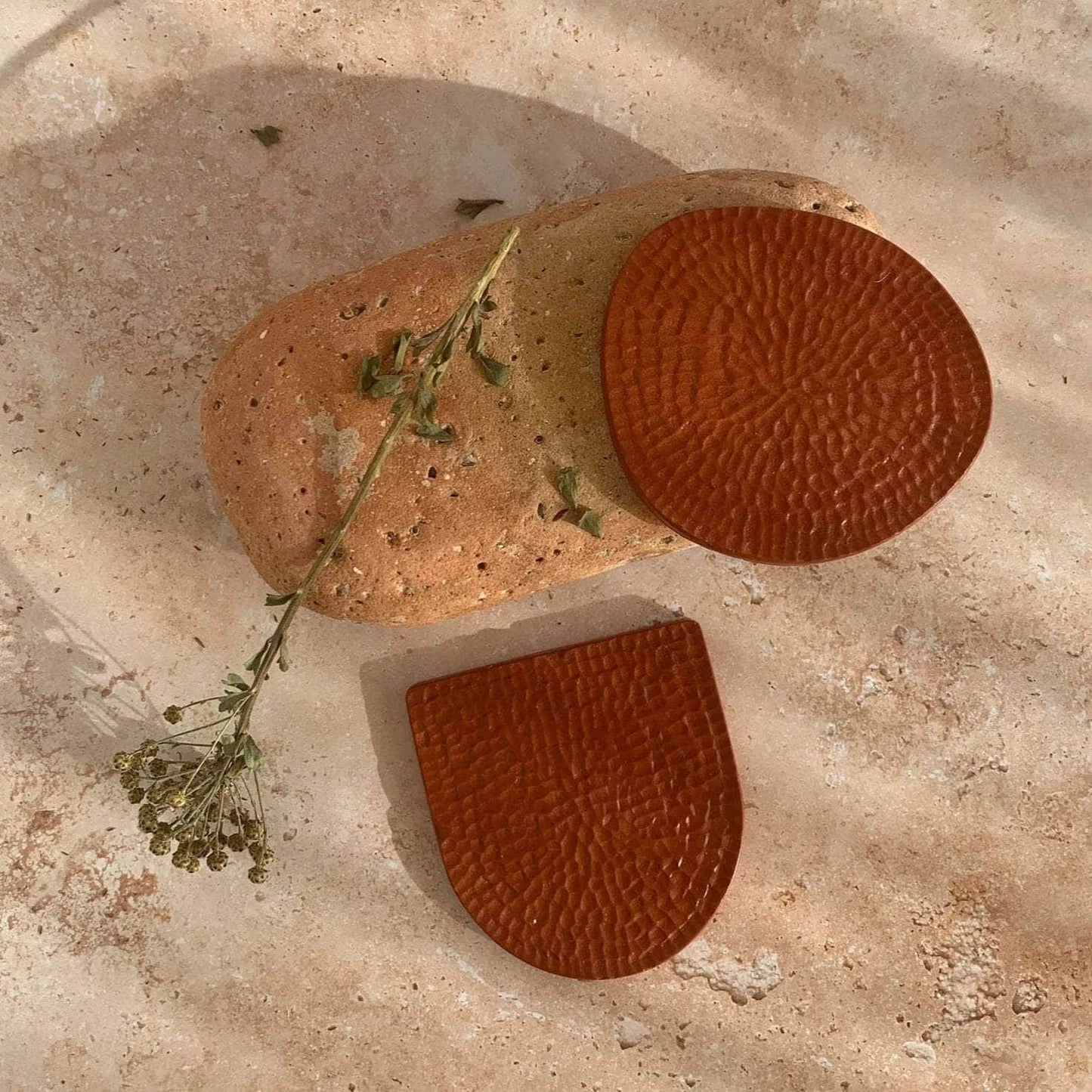 Two Round Coasters - Burnt Ochre