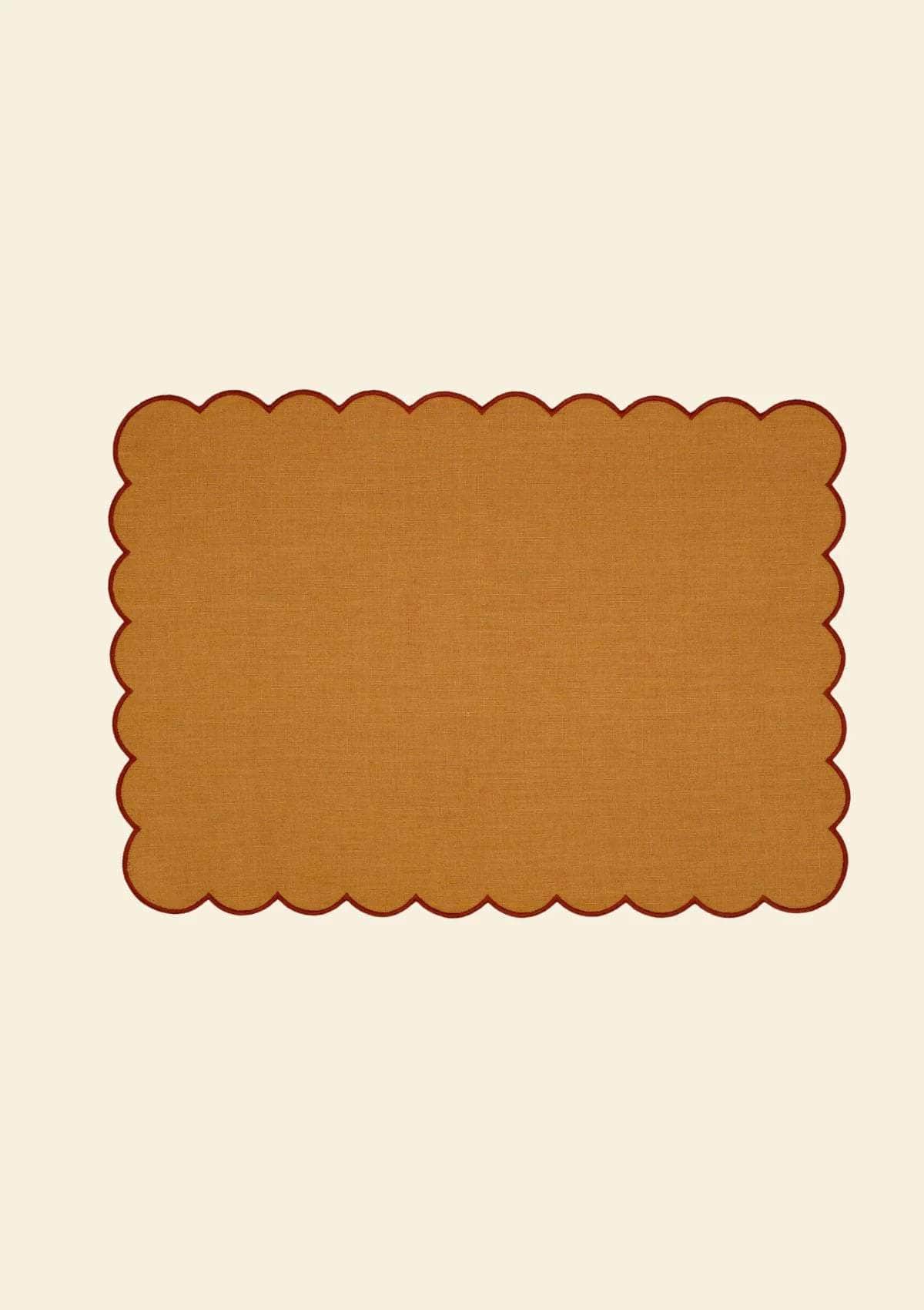 The Yellow and Red Ochre Linen Scalloped Rectangular Placemats (Set of 2)