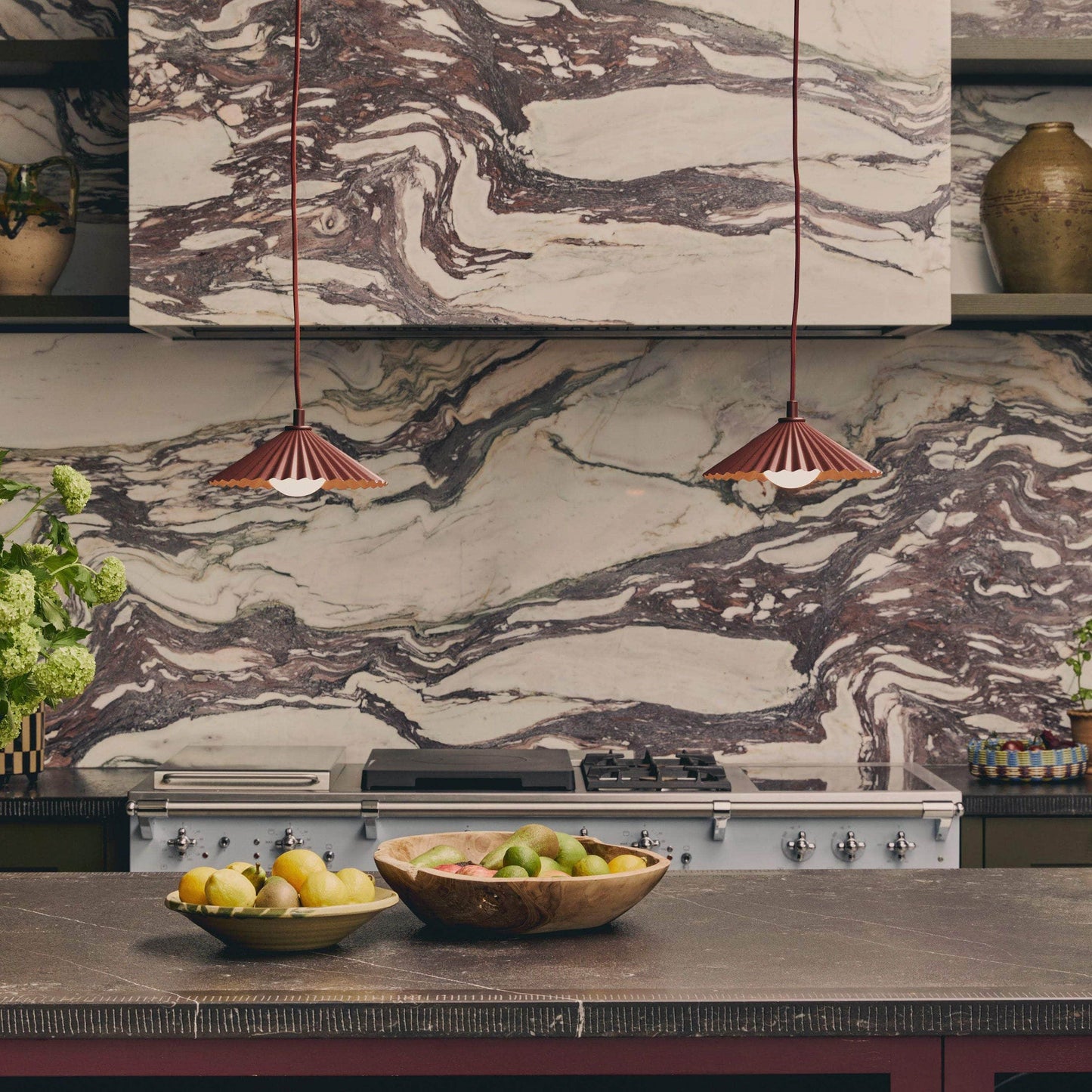 Burnt Orange Small Pleat Pendant Ceiling Light