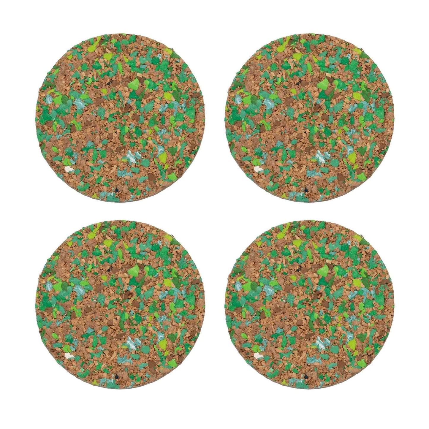 Green Speckled Round Cork Coasters - Set of 4