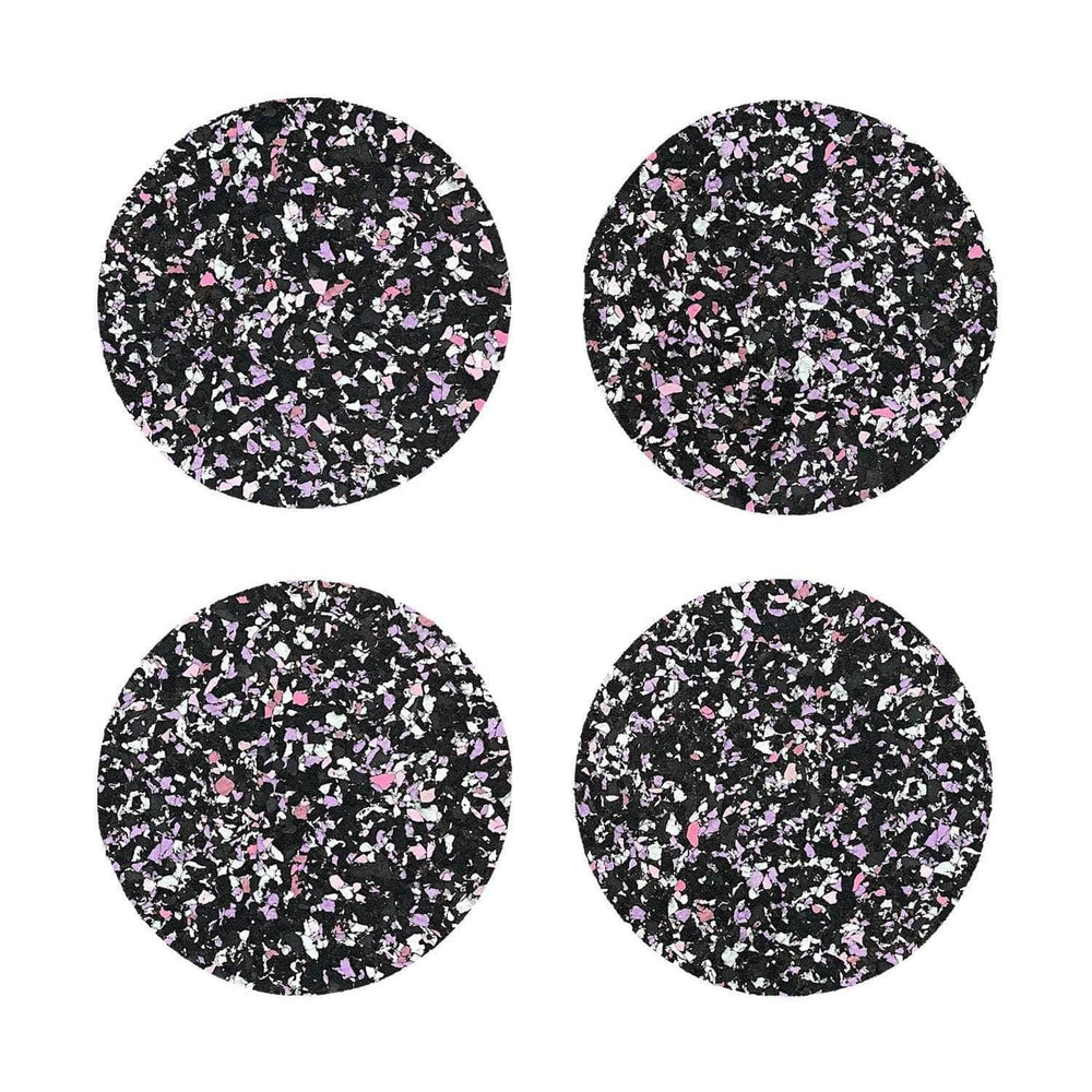 Black/Purple Speckled Round Cork Coasters - Set of 4