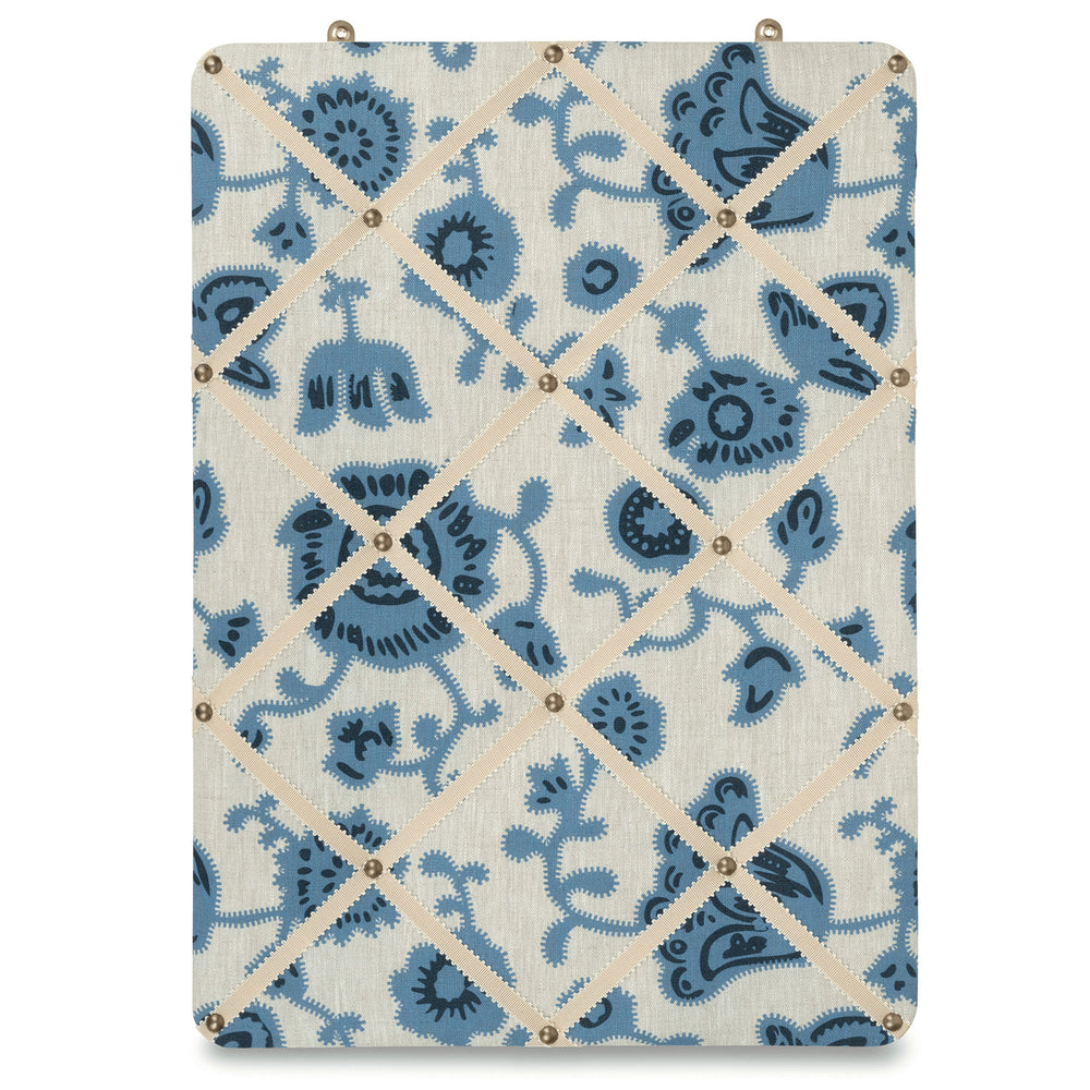 Ribboned Bulletin Board in Volga's Persian Poppy Print in Cornflower Blue with Macadamia Trim