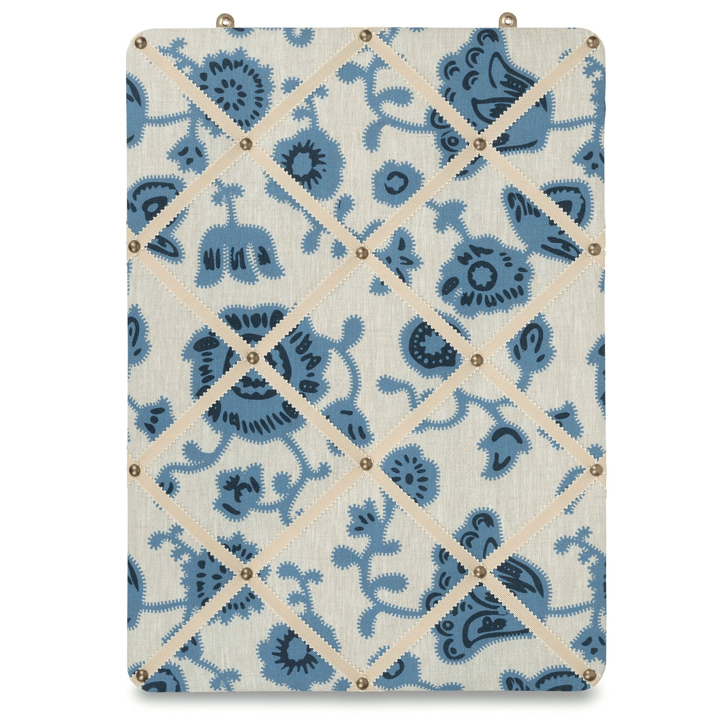 Ribboned Bulletin Board in Volga's Persian Poppy Print in Cornflower Blue with Macadamia Trim