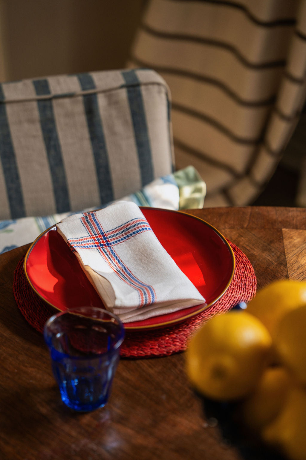 Set of 6 French Red & Blue Border Napkins