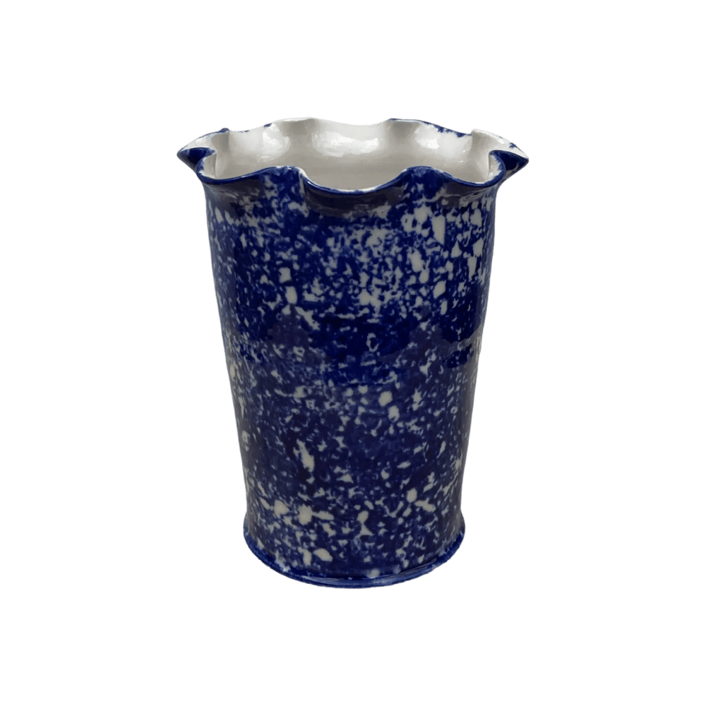 Cobalt Sponged Vase - White