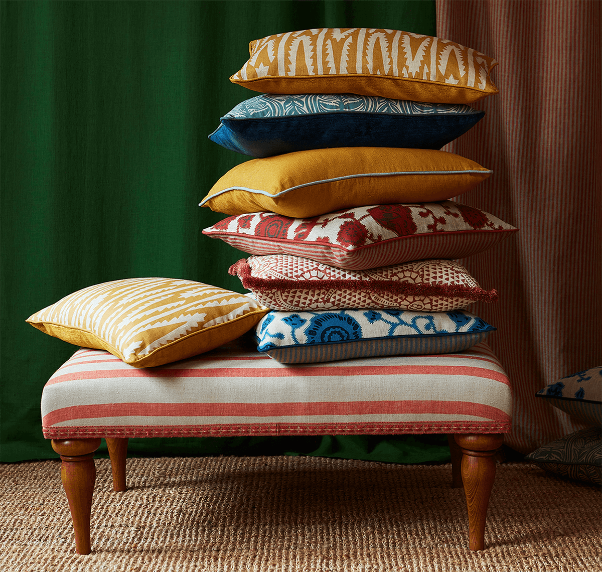 Shashka Print Cushion in Ochre with Venetian Velvet in Ochre