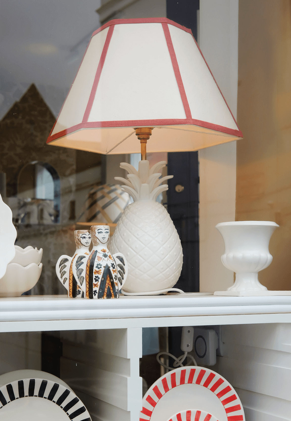 Made to Order Hexagonal Lampshade in Oatmeal with Contrast Trim