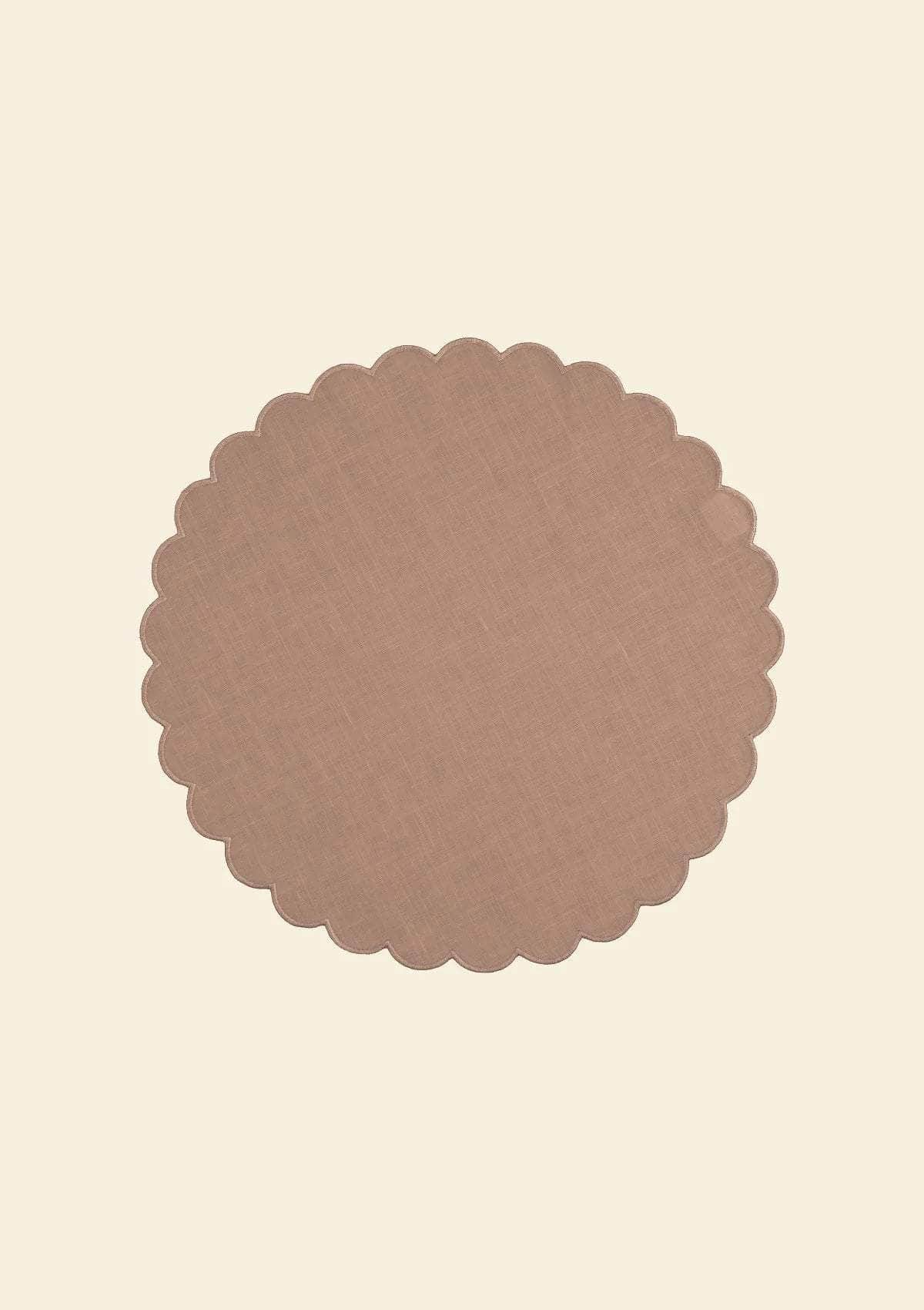 The Blushed Pink Linen Scalloped Round Placemats (Set of 2)
